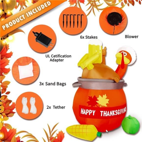 6FT Thanksgiving Inflatables Turkey Outdoor Decoration, Blow Up Yard - Picture 3 of 8